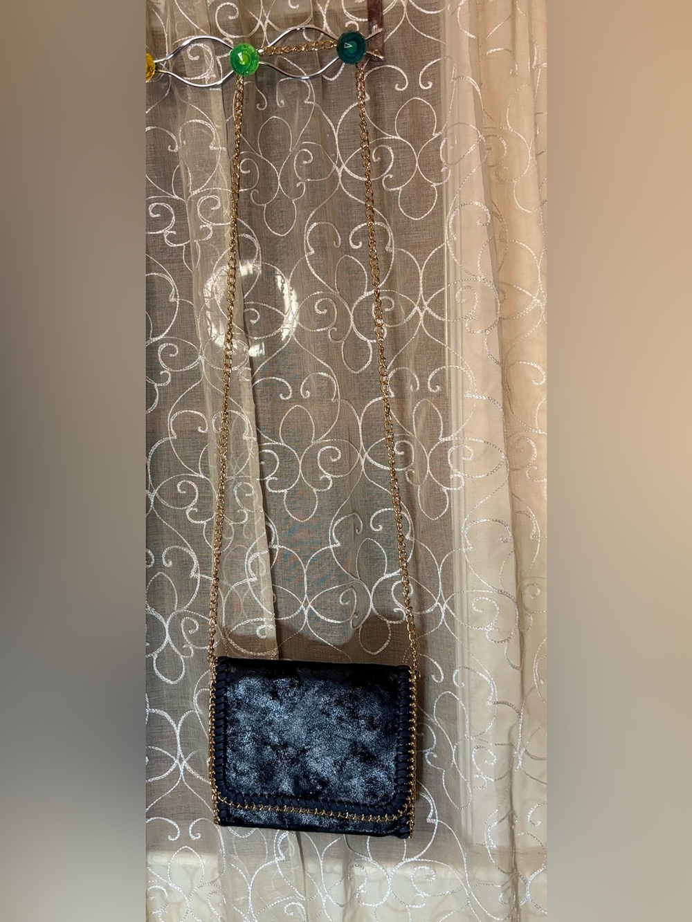 Metallic Black Chain Crossbody Bag
